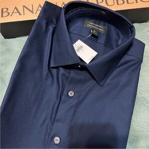 Banana Republic Men’s Dark Navy SHORT SLEEVE Dress Shirt - Classic Point Collar
